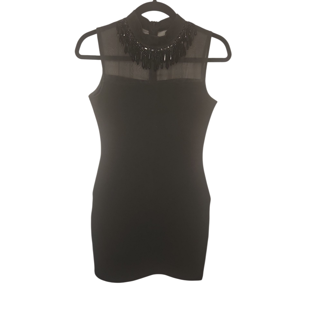 Needle & Thread Women's Black/Gray Jet Dress with Embellished Neckline Size 4